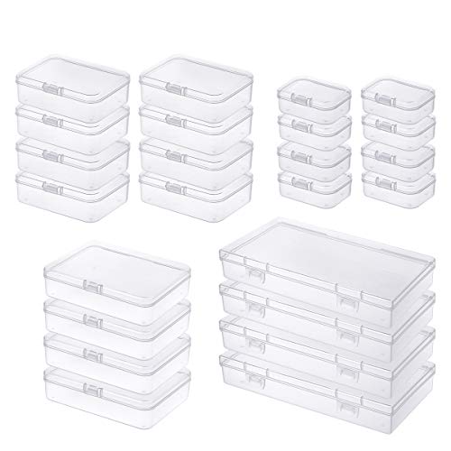 24 Stück gemischte Größen Rechteckige leere Mini-Aufbewahrungsbox für Mini-Kunststoff-Organizer mit Klappdeckel für kleine Gegenstände und andere Bastelprojekte