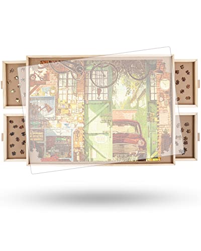 1500 Teile drehbares Puzzlebrett mit Schubladen und Deckel, 870 mm x 640 mm,tragbarer Puzzletisch für Erwachsene, Lazy Susan Spinning Puzzle Boards