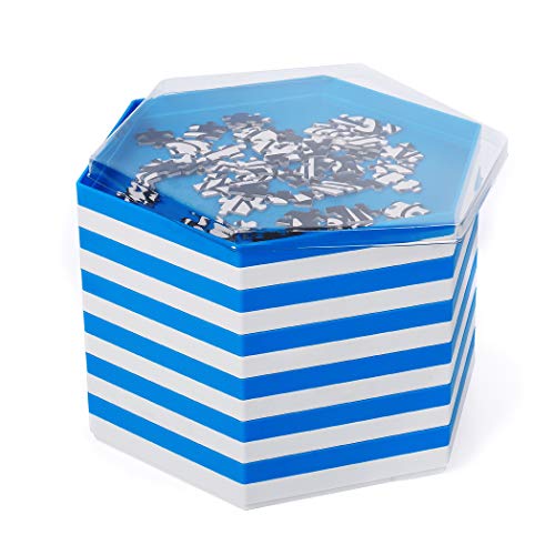 Becko stapelbare Puzzle Sortiertabletts/Sortierschalen/Puzzle sortierer mit Deckel, Puzzle Zubehör für Puzzles bis zu 2000 Stück, 12 sechseckige tabletts/Schalen in Weiß und Blau