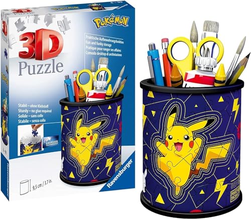 Ravensburger 3D Puzzle 11257 - Utensilo Pokémon Pikachu - 54 Teile - Stiftehalter für Pokémon Fans ab 6 Jahren, Schreibtisch-Organizer für Kinder, Pokémon Spielzeug, Pokémon Geschenk