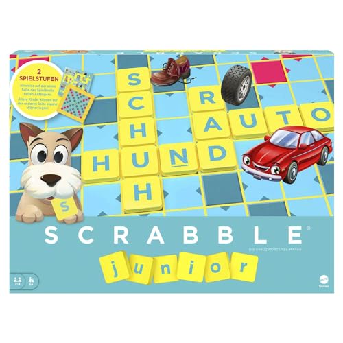 Mattel Games Scrabble Junior Wörterspiel und Kinderspiel, Kinderspiele Brettspiele geeignet für 2 - 4 Kinder ab 6 Jahren, Design kann variieren, Deutsche Version, Y9670