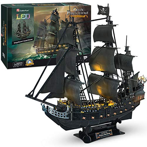 CubicFun Puzzle 3D LED 68 cm Black Pearl – Boot der Queen Anne's Revenge, Geburtstagsgeschenk für Erwachsene, 340 Teile
