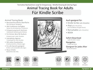 Tiermotive Tracing Buch f&uuml;r Erwachsene - Nachzeichnen zur Entspannung, achtsames Zeichnen & kreative Auszeit | optimiert f&uuml;r Kindle Scribe